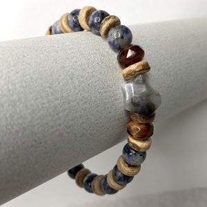 Lapis lazuli glass wood beaded bracelet Unisex